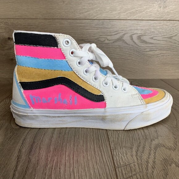 Vans High Top Womans Size 7 Custom Painted Pink Gold Purple Light Blue - Picture 12 of 16